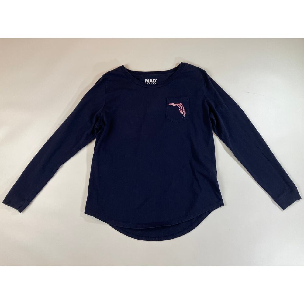 Mad Engine Women Juniors L 11/13 Florida Sunshine Long Sleeve Pocket Tee Navy